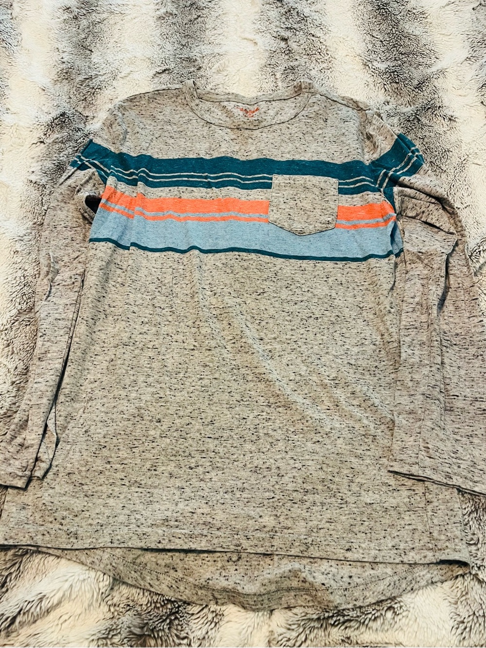 Cat & Jack Heathered Gray Long-Sleeve Tee with Teal and Orange Stripes